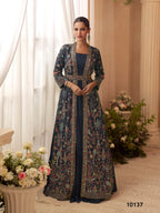 Aarshi Fashions Heavy Silks Teal Long Top With Silk Shrug
