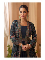 Aarshi Fashions Heavy Silks Teal Long Top With Silk Shrug