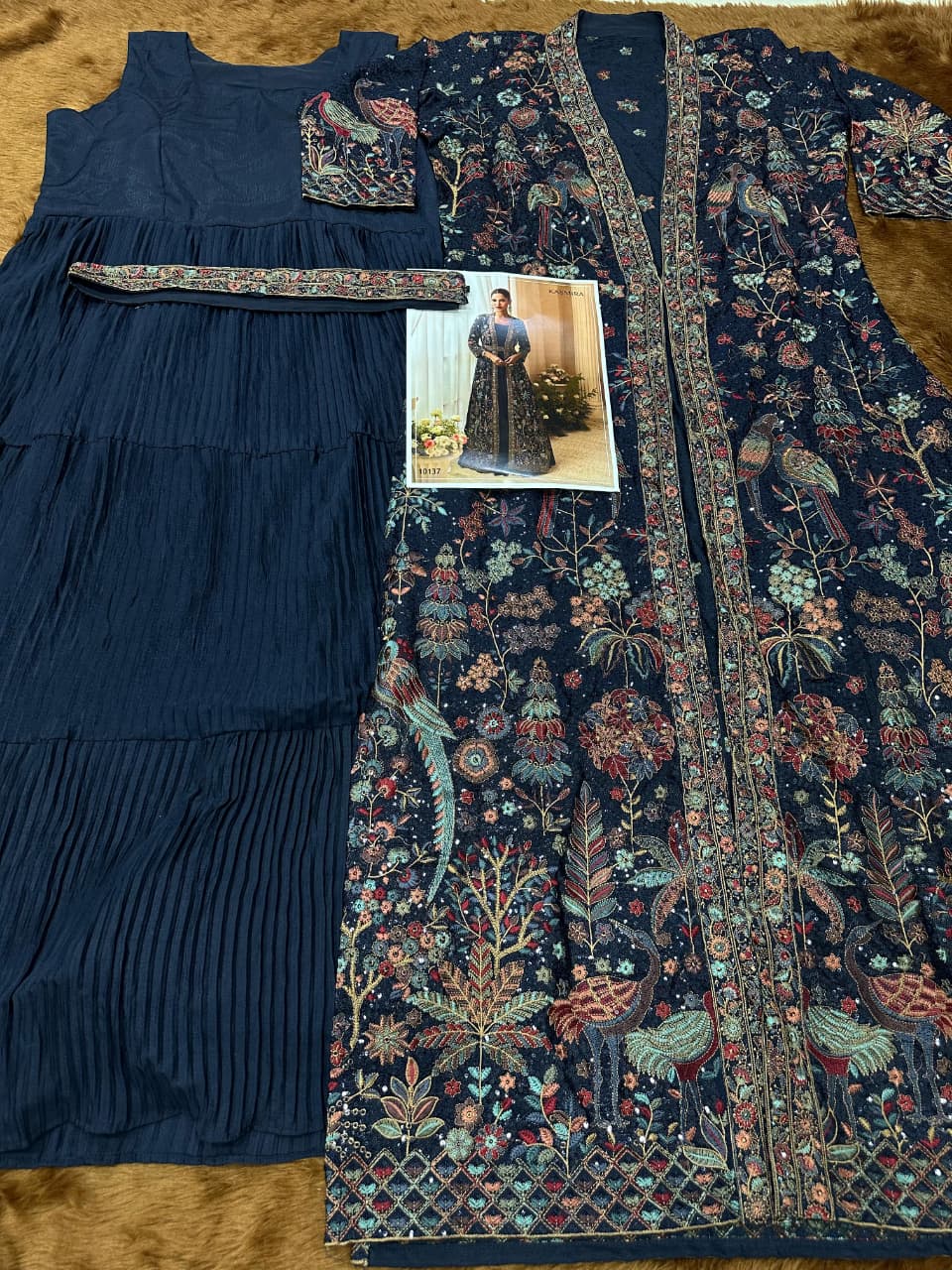 Aarshi Fashions Heavy Silks Teal Long Top With Silk Shrug