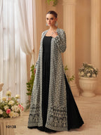 Aarshi Fashions Heavy Silks Black Long Top With Silk Shrug