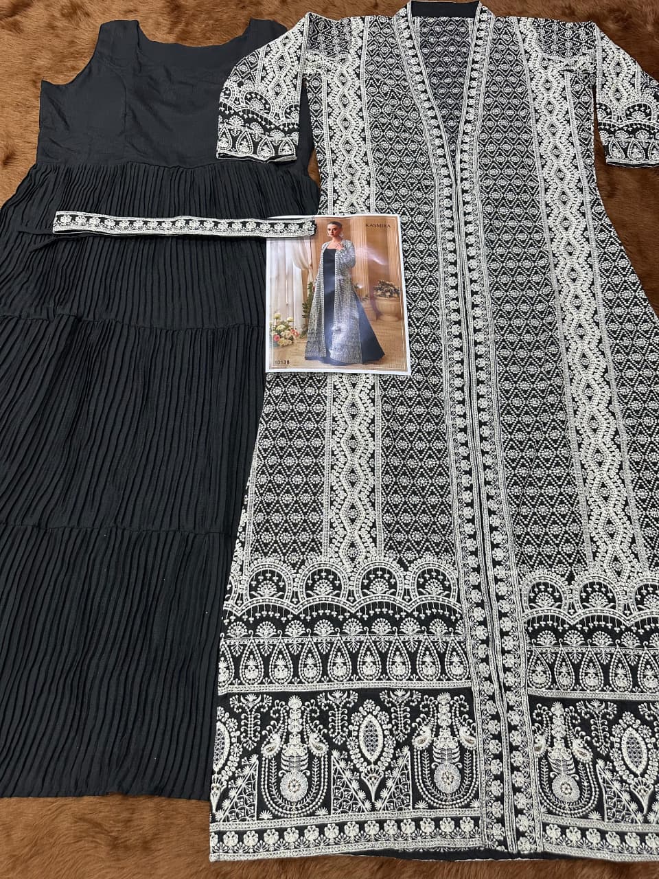 Aarshi Fashions Heavy Silks Black Long Top With Silk Shrug