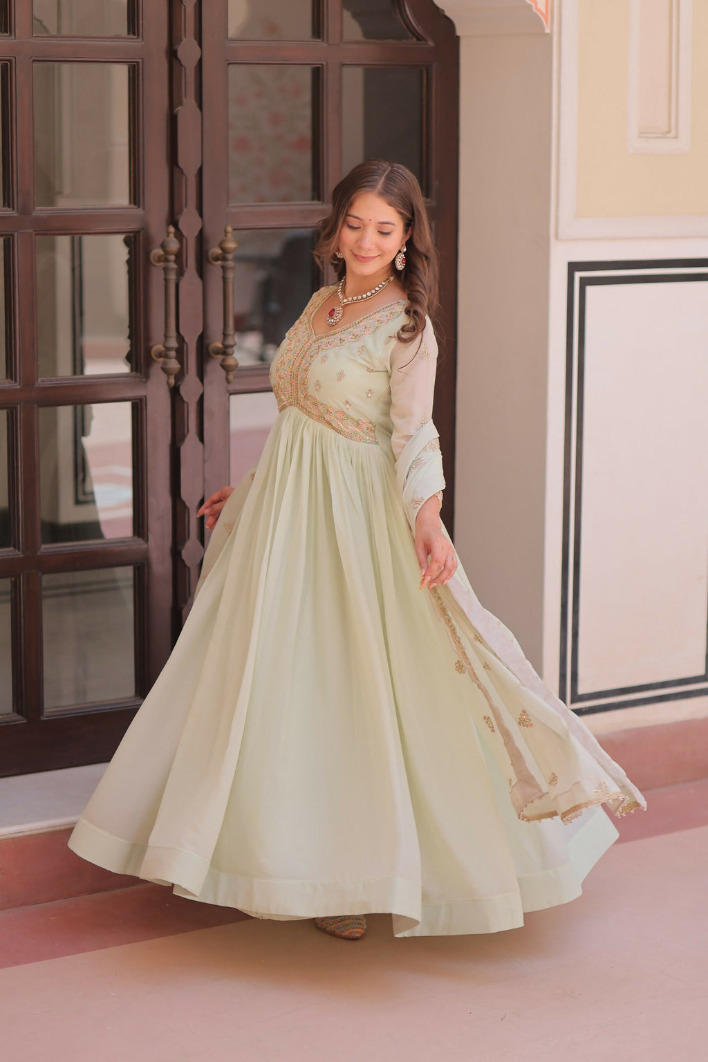 Joban Fashion Pista Georgette Sequence Embroidery Work Kurta Set - Distacart