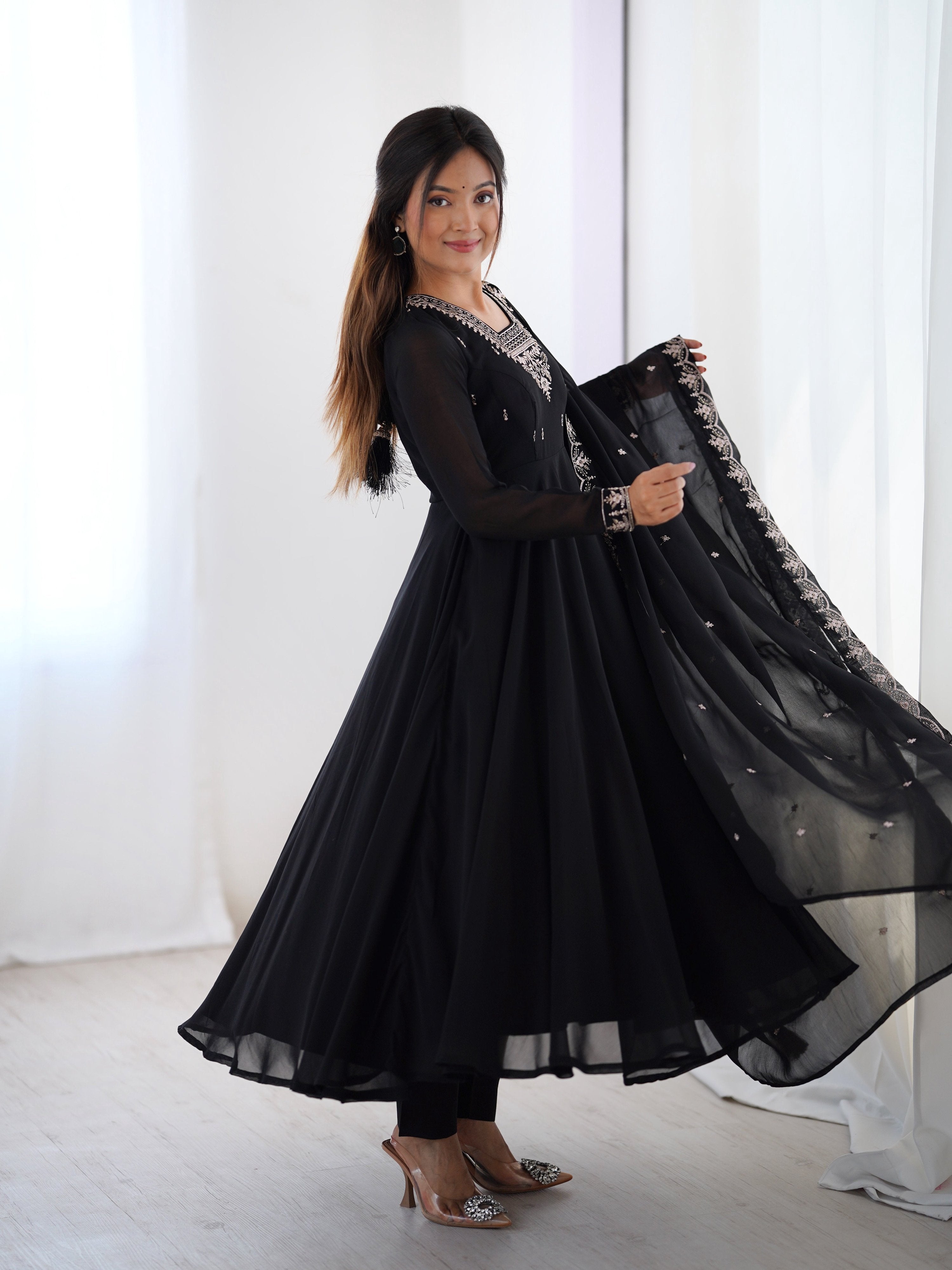 Lehenga Mart Designer Anarkali Suit for Women or Girls - Black
