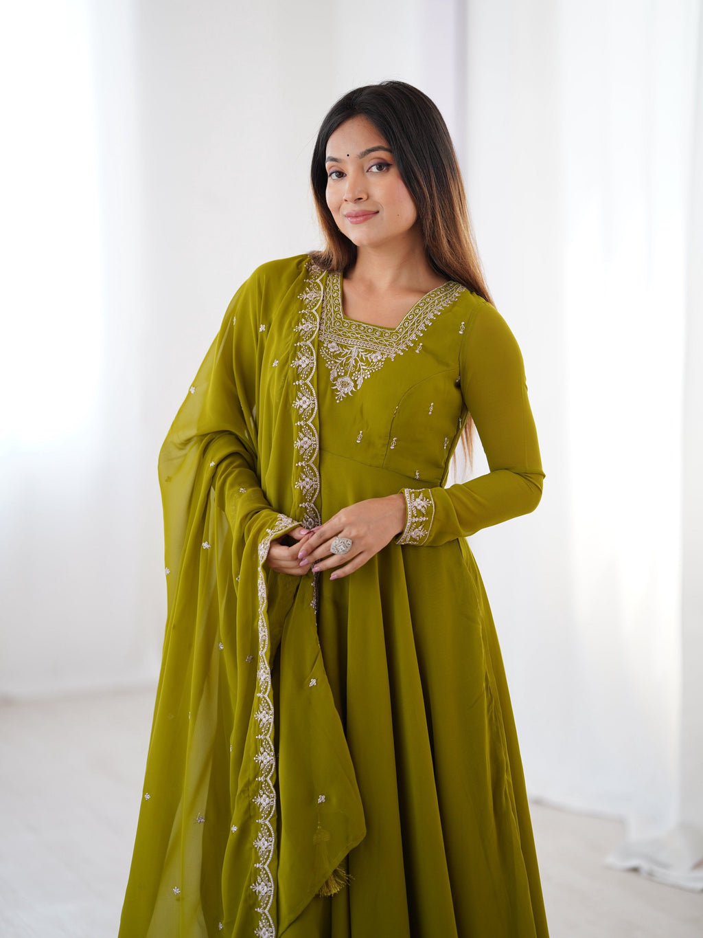 Lehenga Mart Designer Anarkali Suit for Women or Girls - Mahendi Green