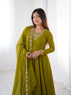 Lehenga Mart Designer Anarkali Suit for Women or Girls - Mahendi Green