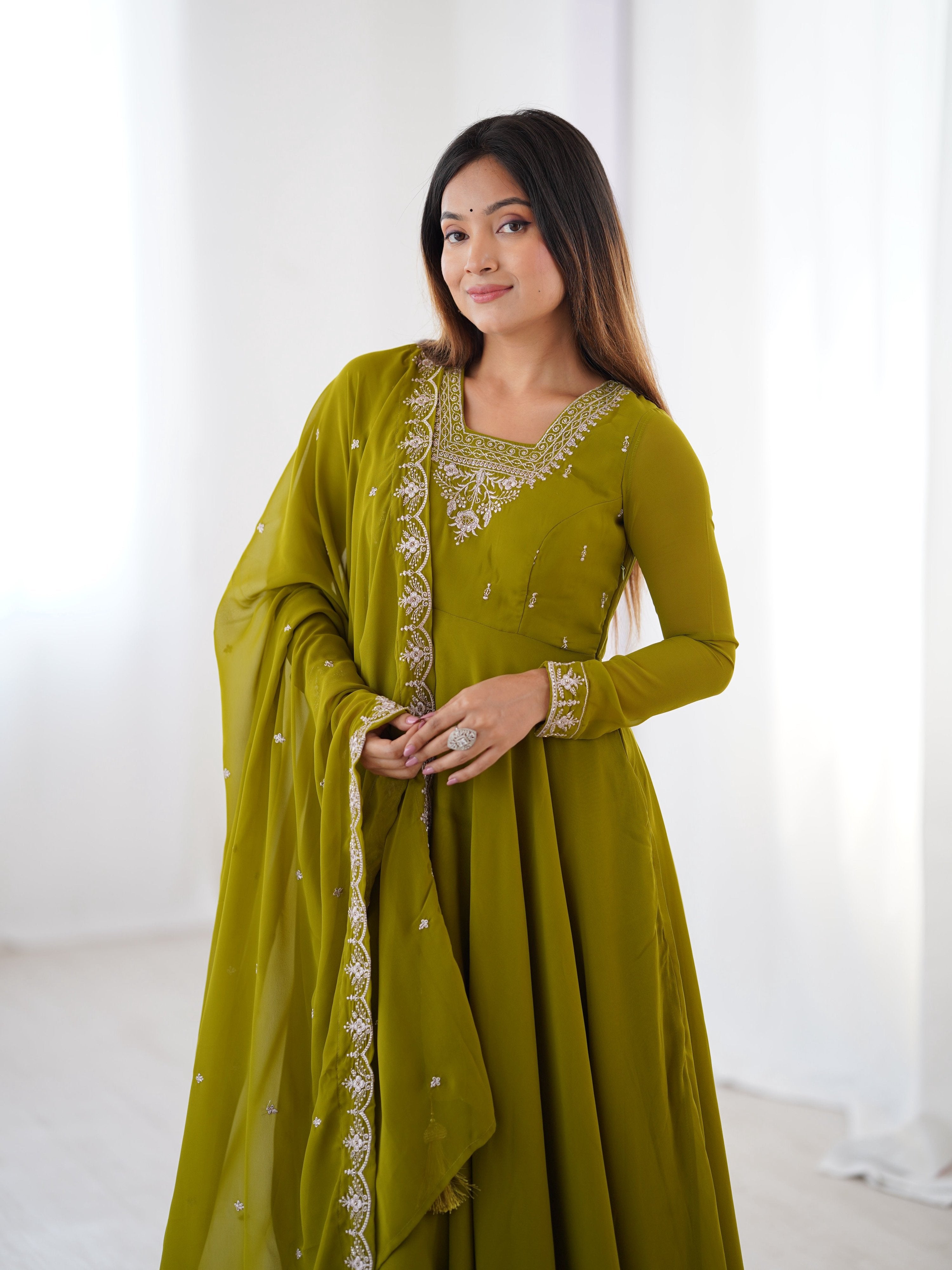 Lehenga Mart Designer Anarkali Suit for Women or Girls - Mahendi Green