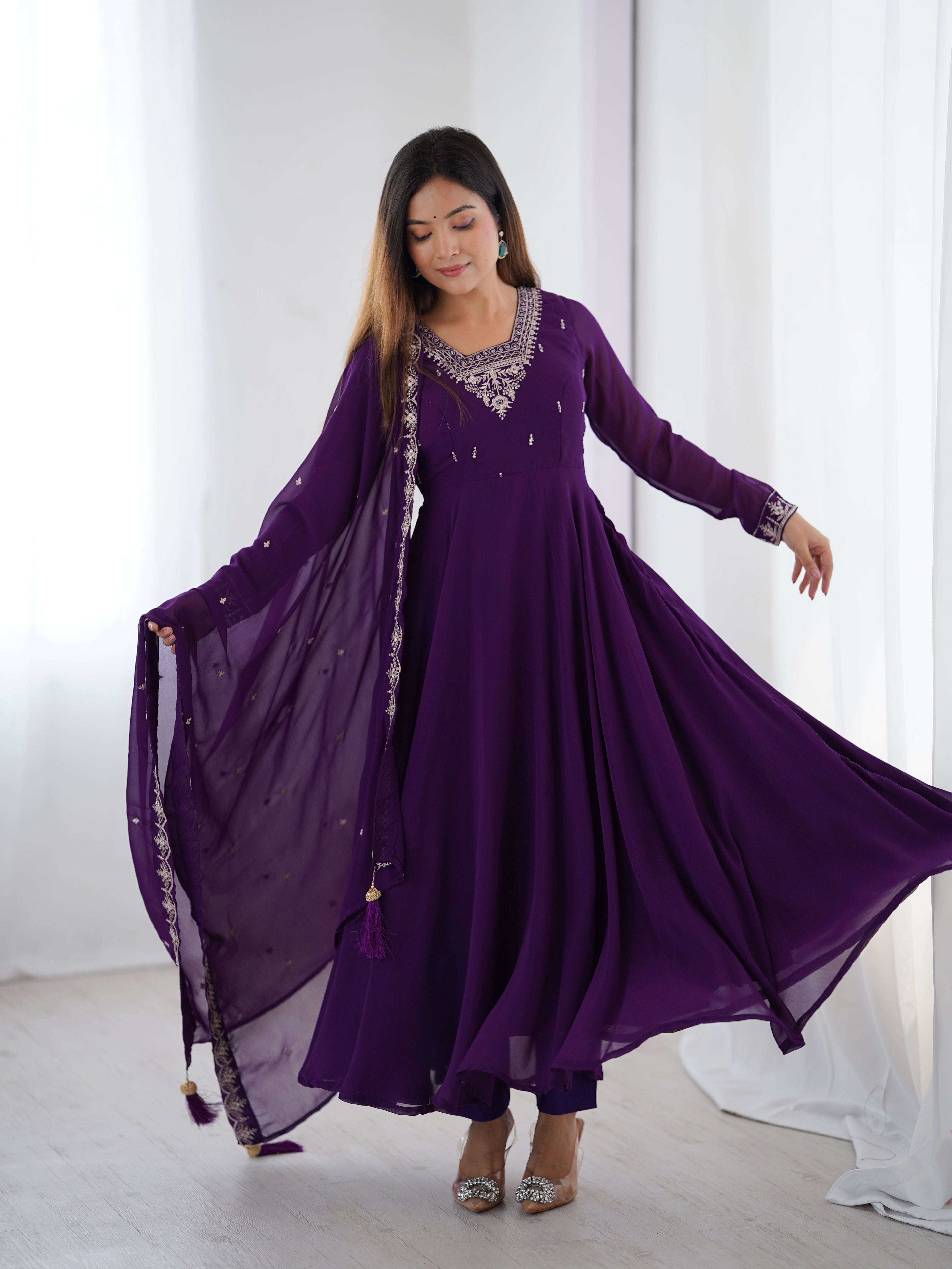 Lehenga Mart Designer Anarkali Suit for Women or Girls - Purple