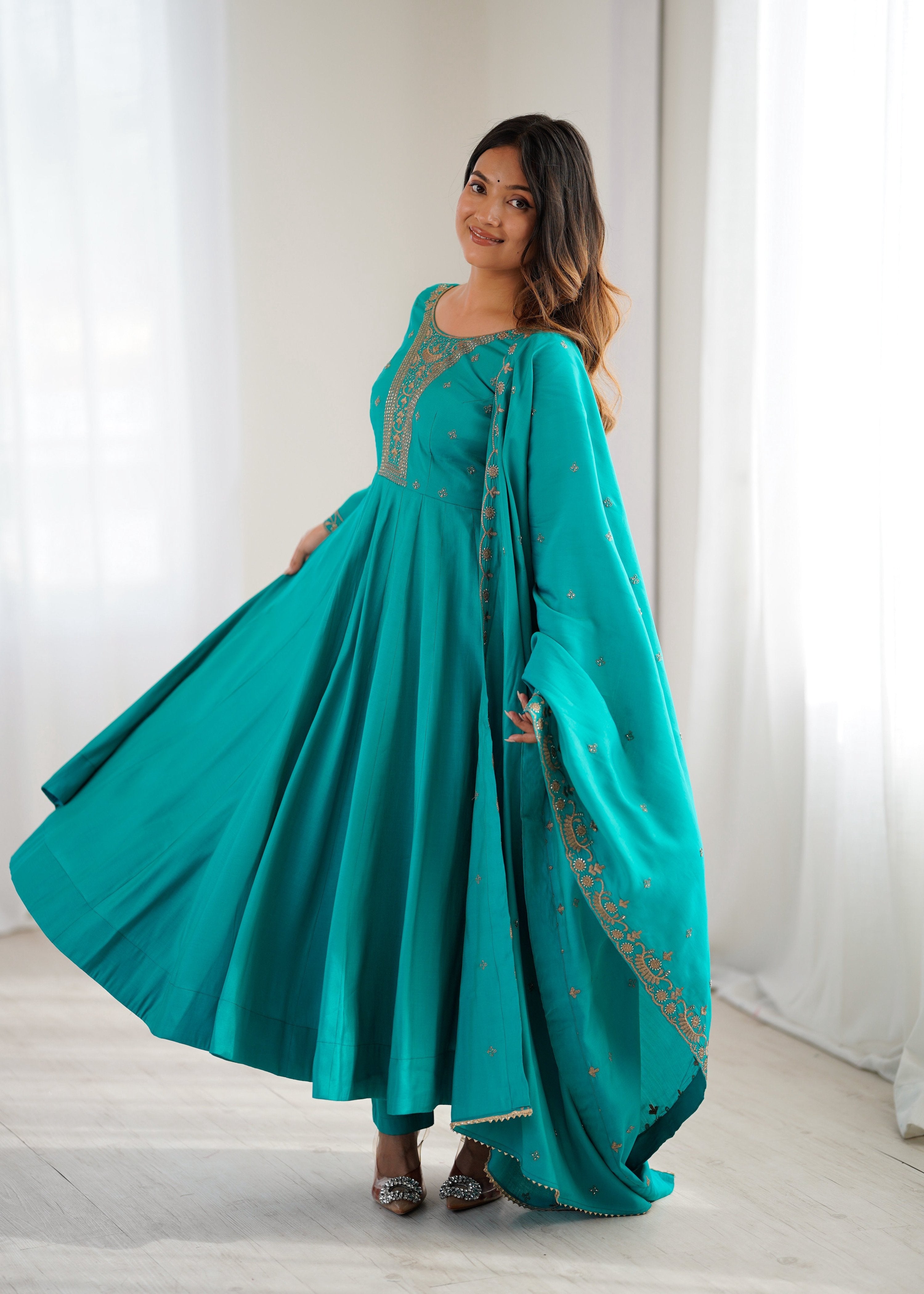 Lehenga Mart Designer Anarkali Suit Ready To Wear Kurta Pant With Dupatta For Women-Rama Green - Distacart