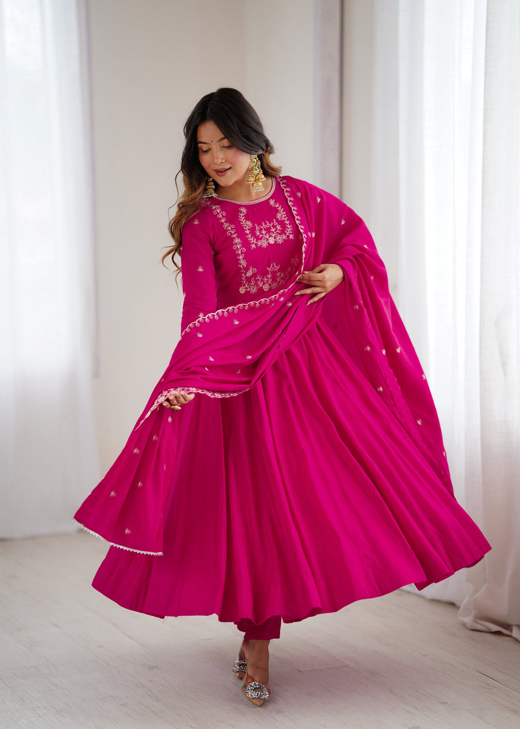 Lehenga Mart Designer Anarkali Suit Ready To Wear Kurta Pant With Dupatta For Women-Dark Pink - Distacart