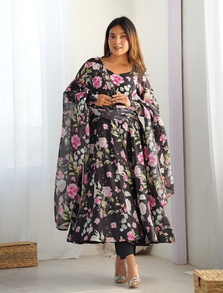 Lehenga Mart Wedding Wear Anarkali Suit With Dupatta - Black