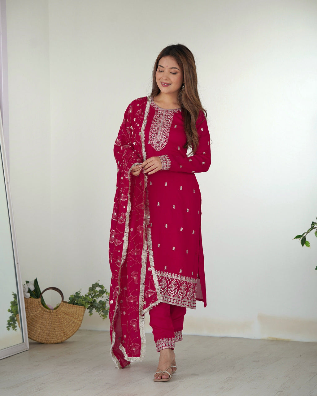 Lehenga Mart Designer Kurta Pant Dupatta - pink