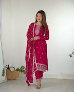 Lehenga Mart Designer Kurta Pant Dupatta - pink