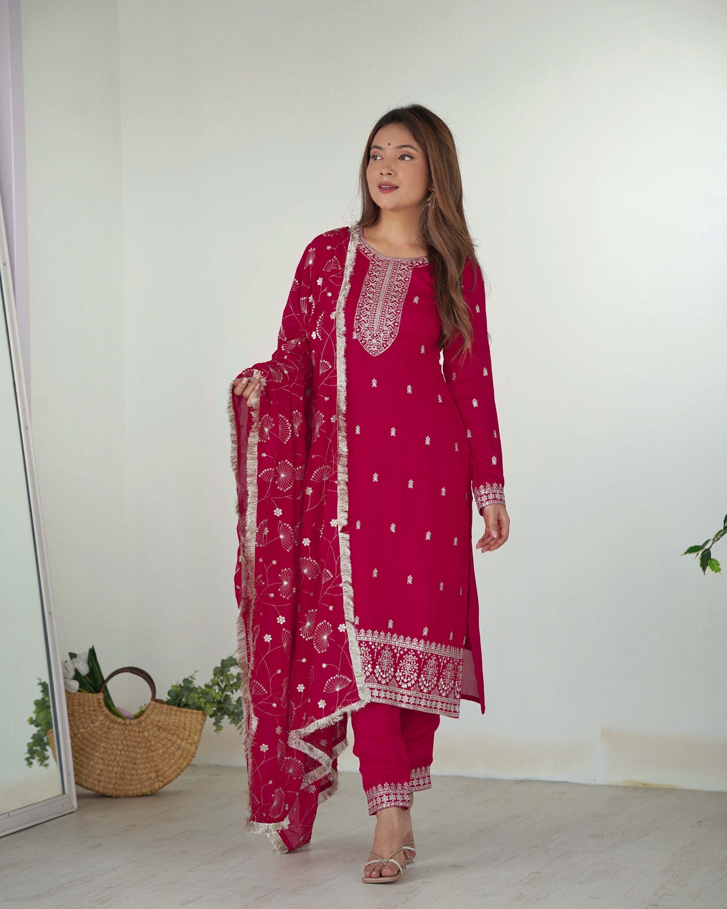 Lehenga Mart Designer Kurta Pant Dupatta - pink