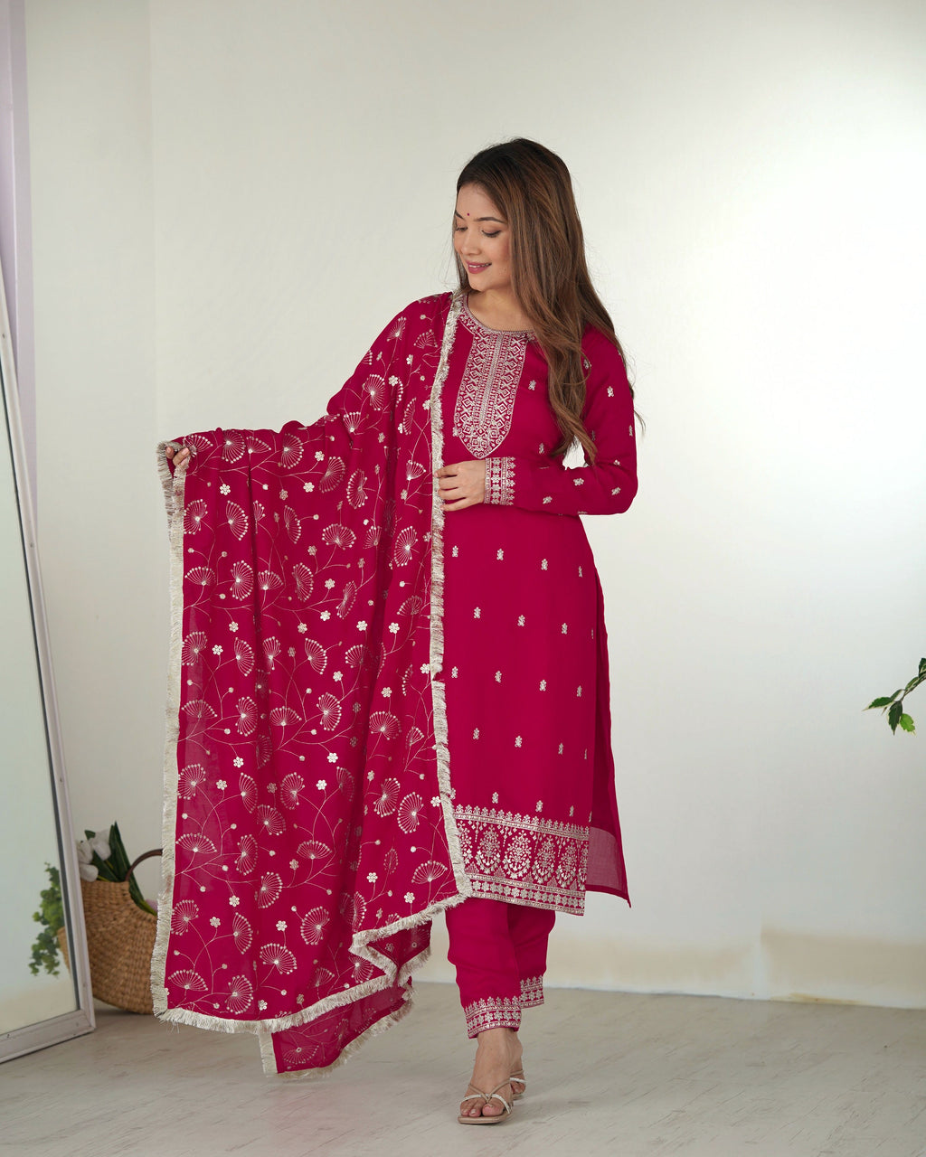 Lehenga Mart Designer Kurta Pant Dupatta - pink