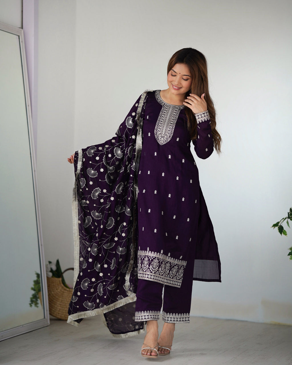 Lehenga Mart Designer Kurta Pant Dupatta - Purple
