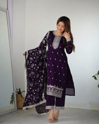 Lehenga Mart Designer Kurta Pant Dupatta - Purple