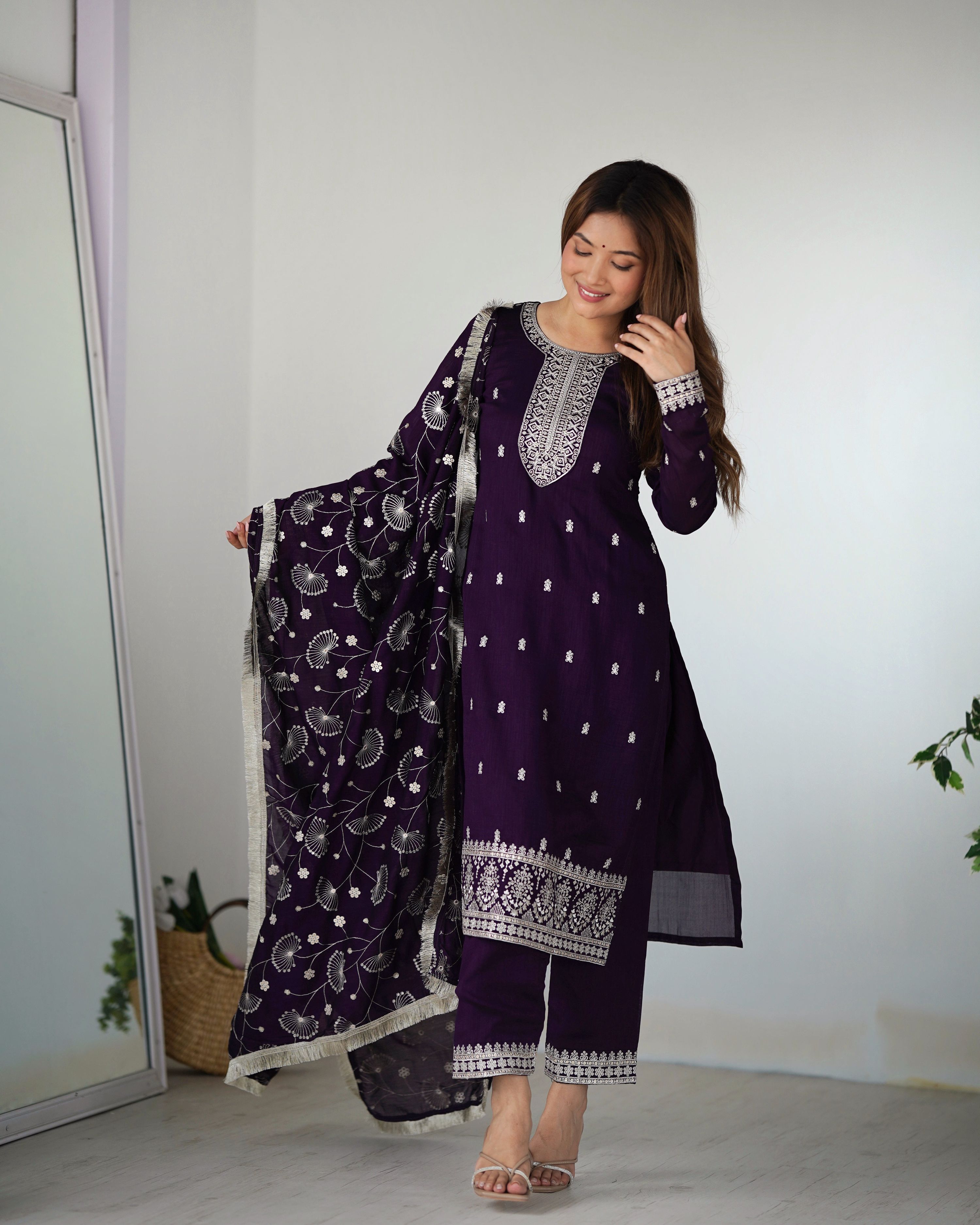Lehenga Mart Designer Kurta Pant Dupatta - Purple