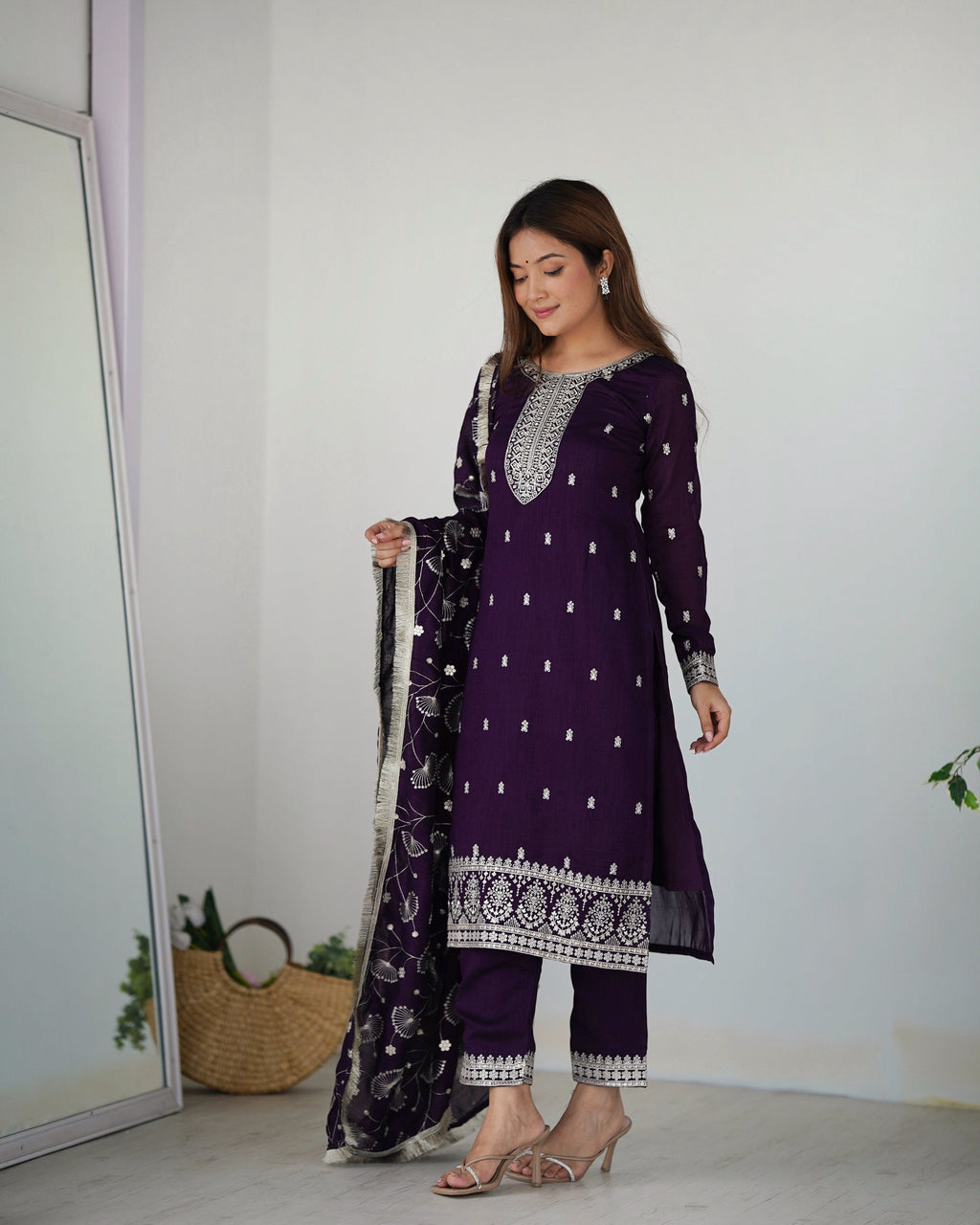 Lehenga Mart Designer Kurta Pant Dupatta - Purple