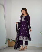 Lehenga Mart Designer Kurta Pant Dupatta - Purple