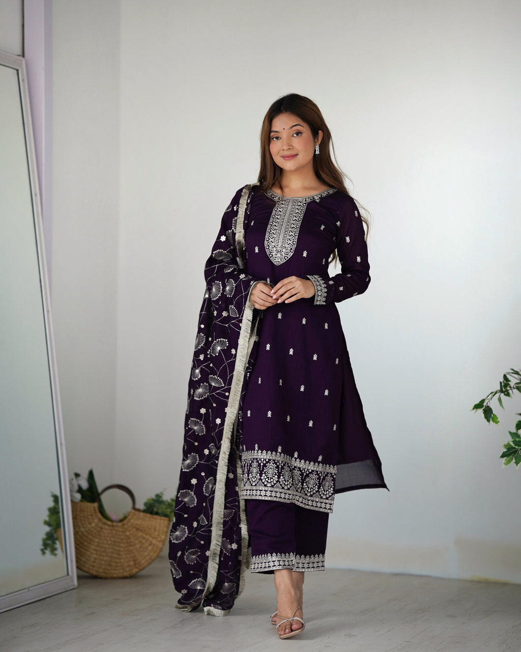Lehenga Mart Designer Kurta Pant Dupatta - Purple