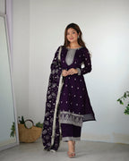 Lehenga Mart Designer Kurta Pant Dupatta - Purple