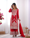 Lehenga Mart Designer Kurta Pant Dupatta - red