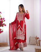 Lehenga Mart Designer Kurta Pant Dupatta - red