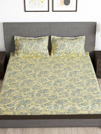 Story@home Cream-Coloured & Grey Floral Microfiber 180 TC Bedsheet & Pillow Cover - Distacart