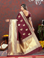 Lorenvalley Fashion Maroon Soft Silk Woven Design Gold Zari Weaving Saree
