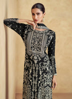 Anaita Black Premium Chinon Embroidered Sequin Work Ready Made Suit - Distacart