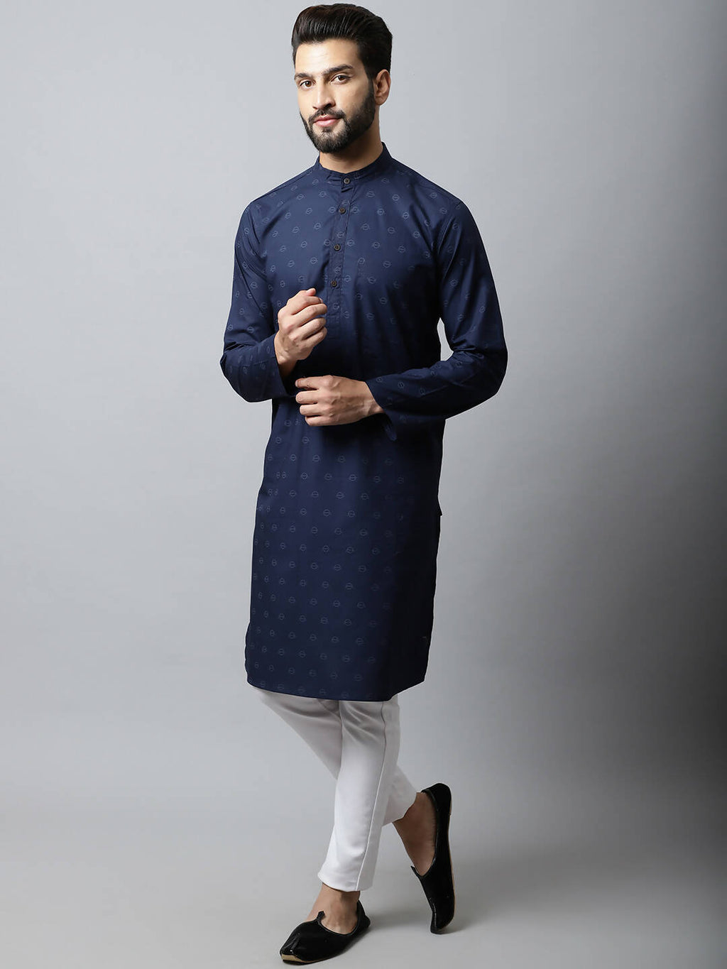 Even Apparels Navy blue Color Pure Cotton Men's Kurta With Band Collar (PRT1184) - Distacart