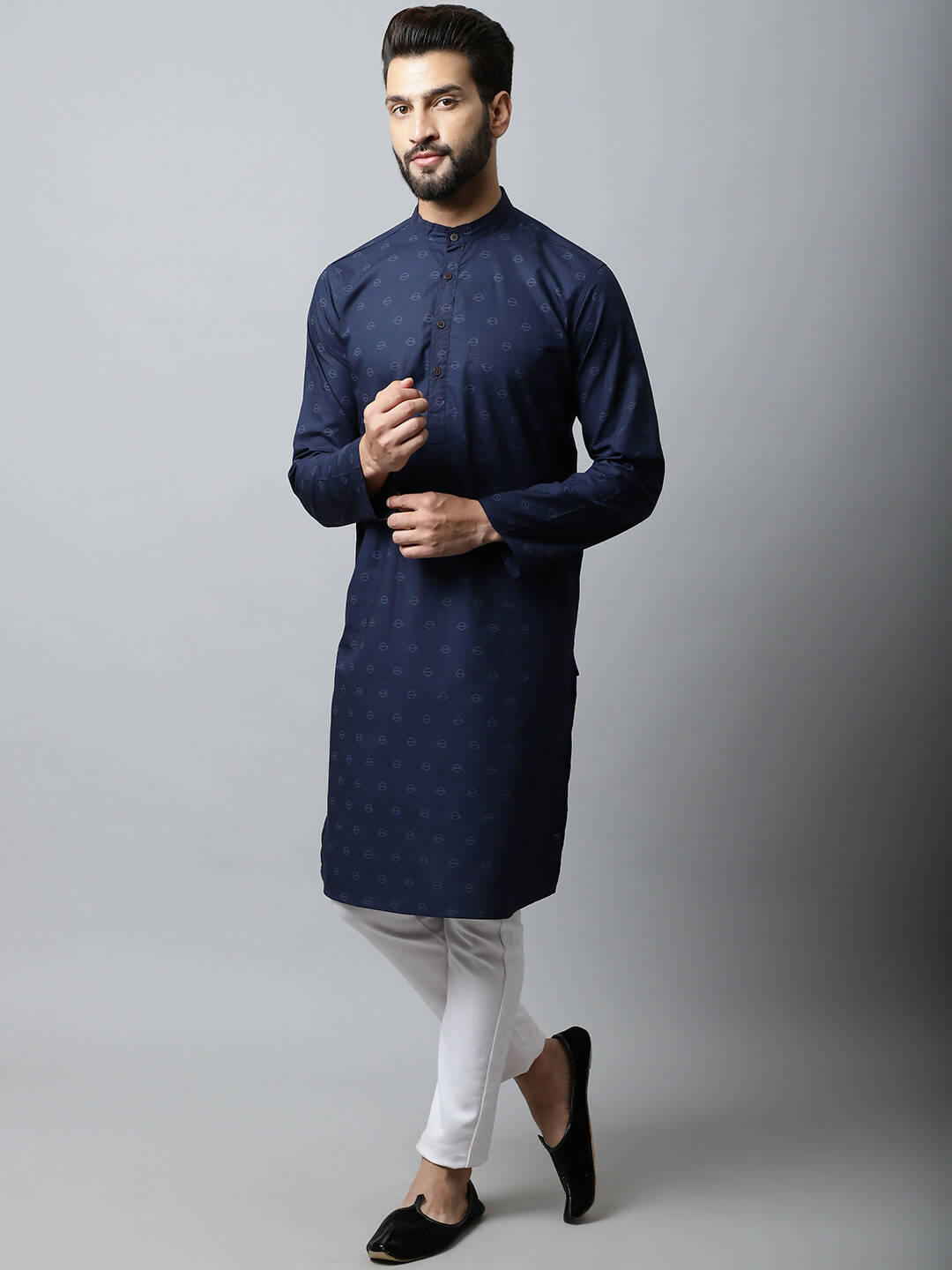 Even Apparels Navy blue Color Pure Cotton Men's Kurta With Band Collar (PRT1184) - Distacart