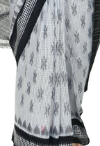 Vamika Sambalpuri Ikat Cotton Dehabandha White & Black Checks Saree - Distacart
