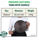 The Indus Valley Super Smooth Cast Iron Tawa, Long Handle,Pre-seasoned, Nonstick, 100% Pure, Toxin-free, Induction,Spatula, 25.4cm, 1.8kg - Distacart