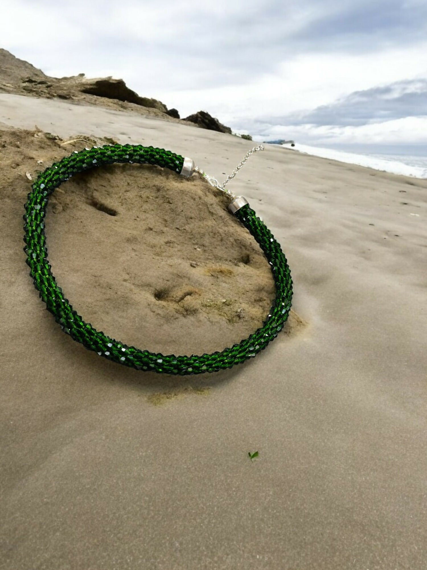 Inhanns Noor-E-Jalwa – Handmade Crystal Bead Necklace -Adjustable - Green Only Necklace