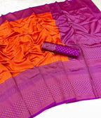 DEIANA'S Beautiful Designer Golden zari Soft Lichi Silk Saree - Orange