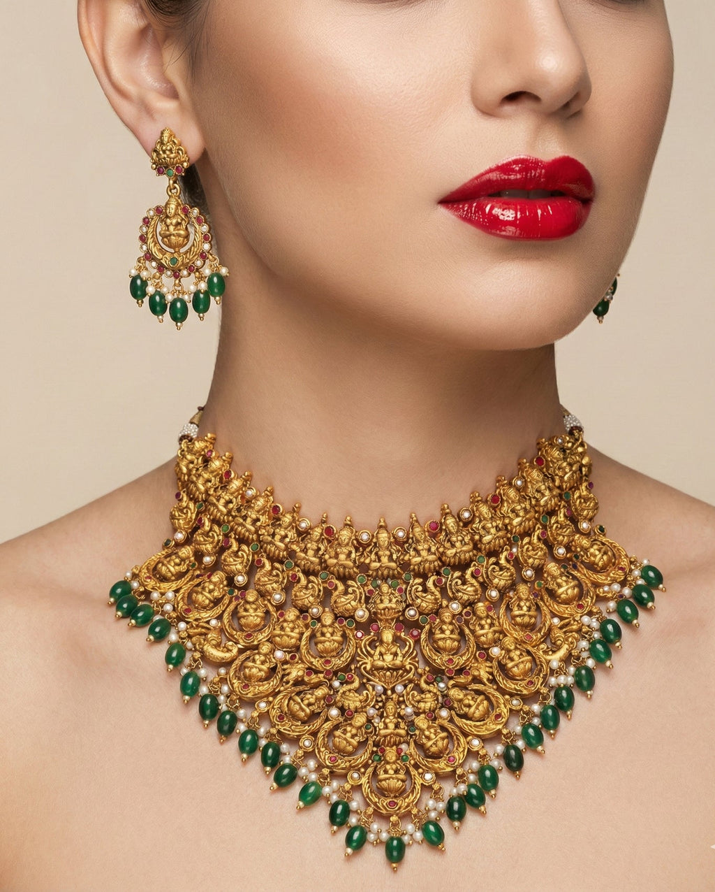 Jewel City Divine Elegance With This Exquisite Antique Gold Lakshmi Temple Necklace Set