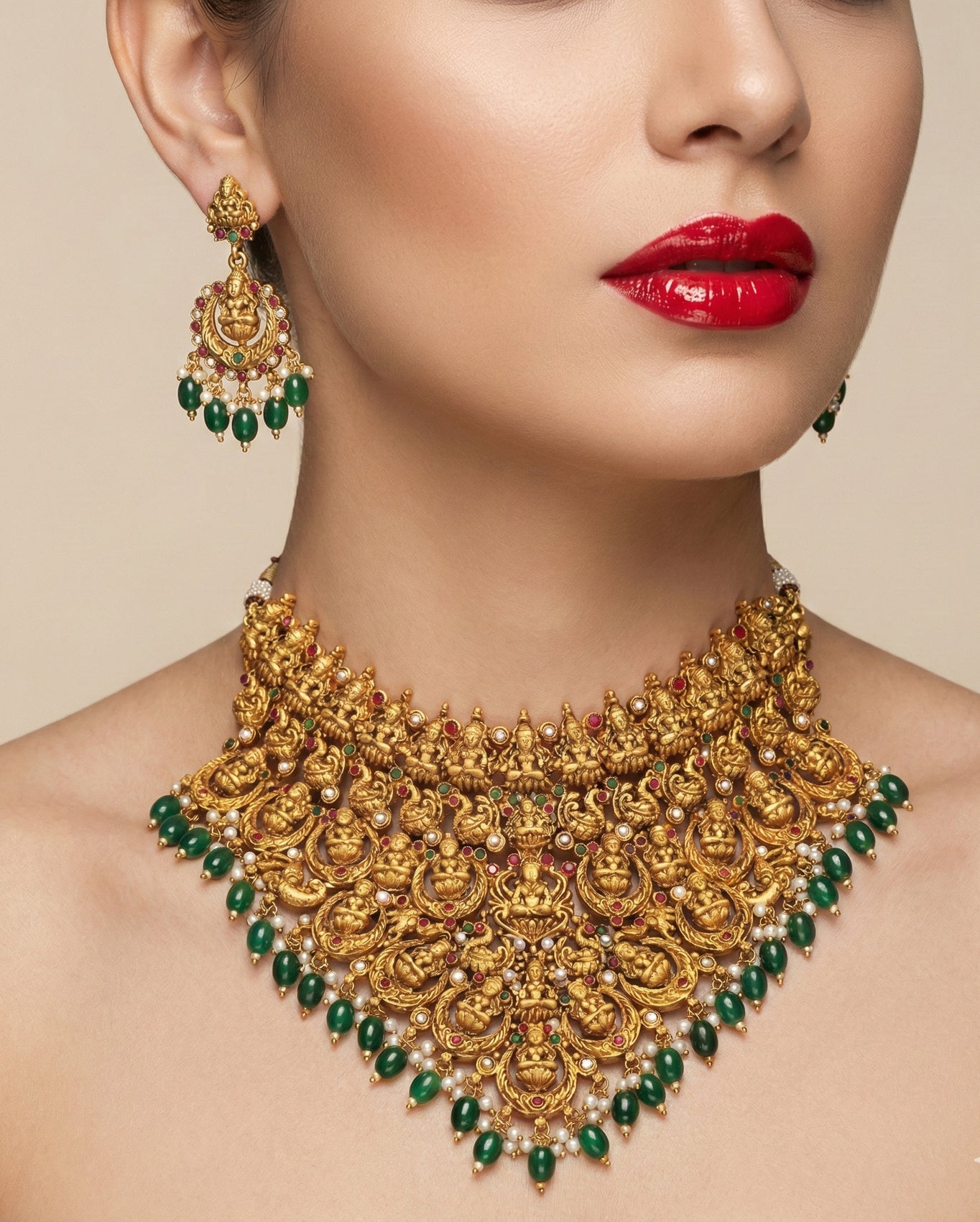 Jewel City Divine Elegance With This Exquisite Antique Gold Lakshmi Temple Necklace Set