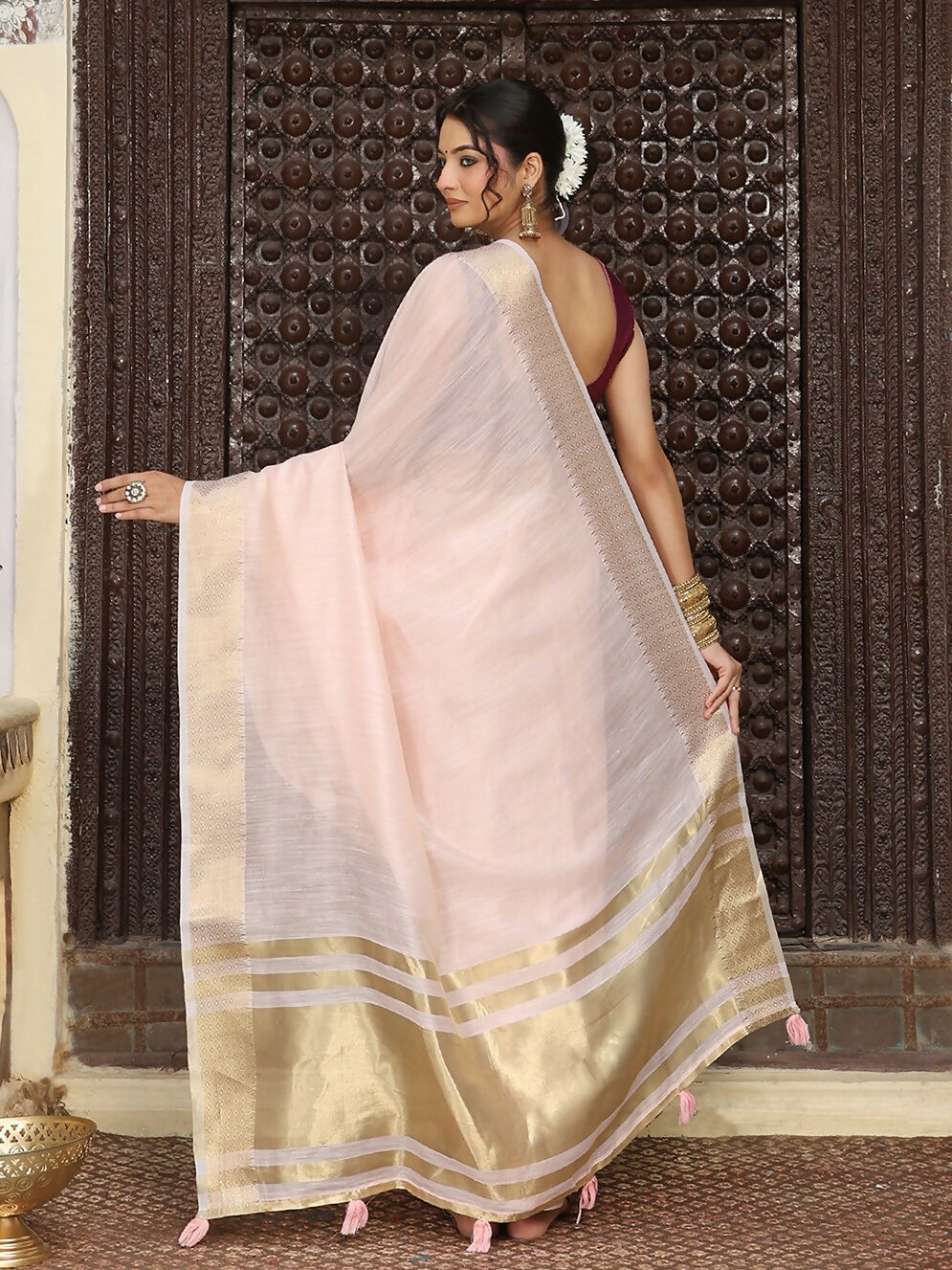 Shree Shyam Fashion Light Pink Cotton Saree - Distacart