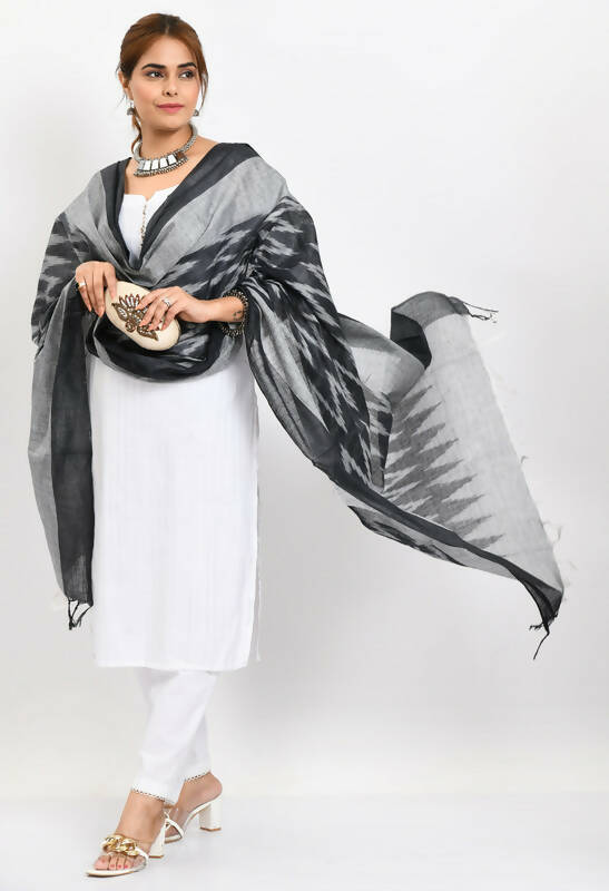 Mominos Fashion Moeza Women's Handloom Cotton Ikkat Black Dupatta - Distacart