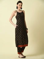 Myshka Women's Black Straight Printed Kurta