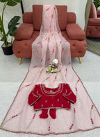 Prazu Fashion Baby Pink Thread Sequence Crunchy Silk Party Wear Saree - Distacart