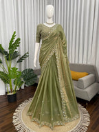 Prazu Fashion Mehendi Sequence Beds Work Organza Silk Party Wear Saree - Distacart