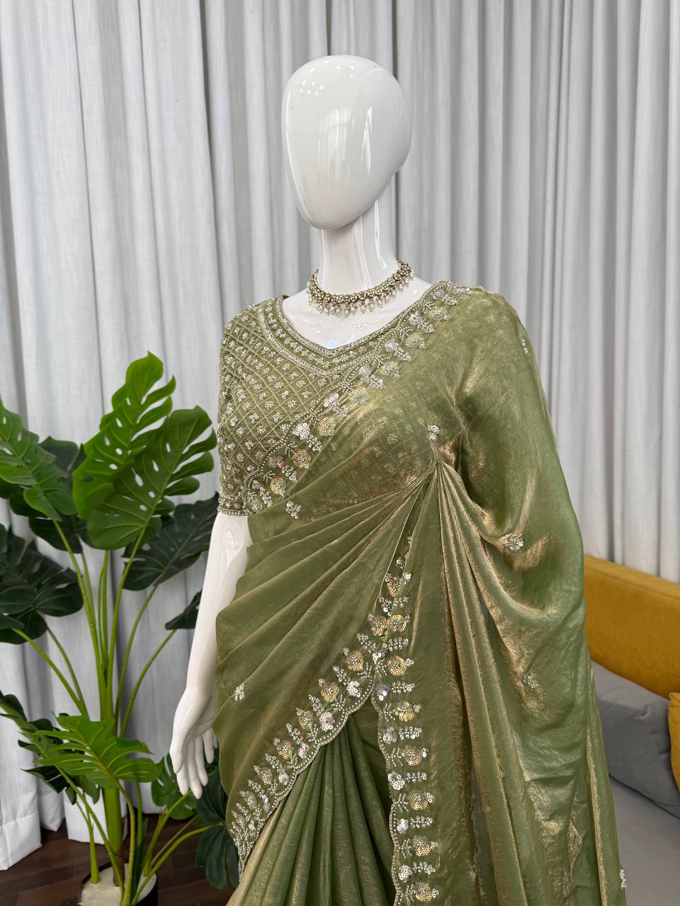 Prazu Fashion Mehendi Sequence Beds Work Organza Silk Party Wear Saree - Distacart