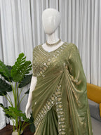 Prazu Fashion Mehendi Sequence Beds Work Organza Silk Party Wear Saree - Distacart