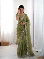 Prazu Fashion Mehendi Sequence Beds Work Organza Silk Party Wear Saree - Distacart