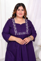 Miravan Women'S Plus Size Purple Floral Kurta With Palazzo - Distacart