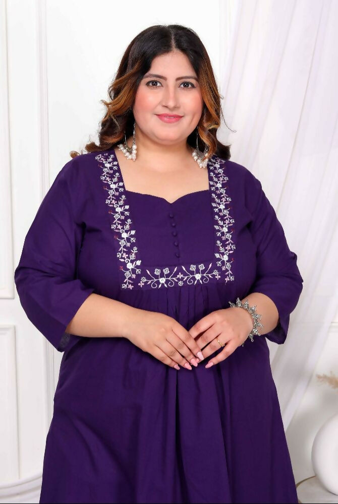 Miravan Women'S Plus Size Purple Floral Kurta With Palazzo - Distacart