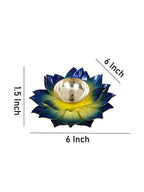 CraftVatika Blue Lotus Hand Painted Diya Metal