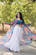 Vastranavya Latest Fancy Party Wear Lehenga Choli With Shrug - Blue